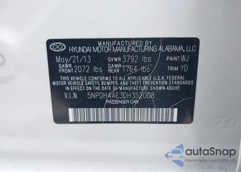 2013 Hyundai Elantra Gls from USA, damaged, VIN 5NPDH4AE3DH352008